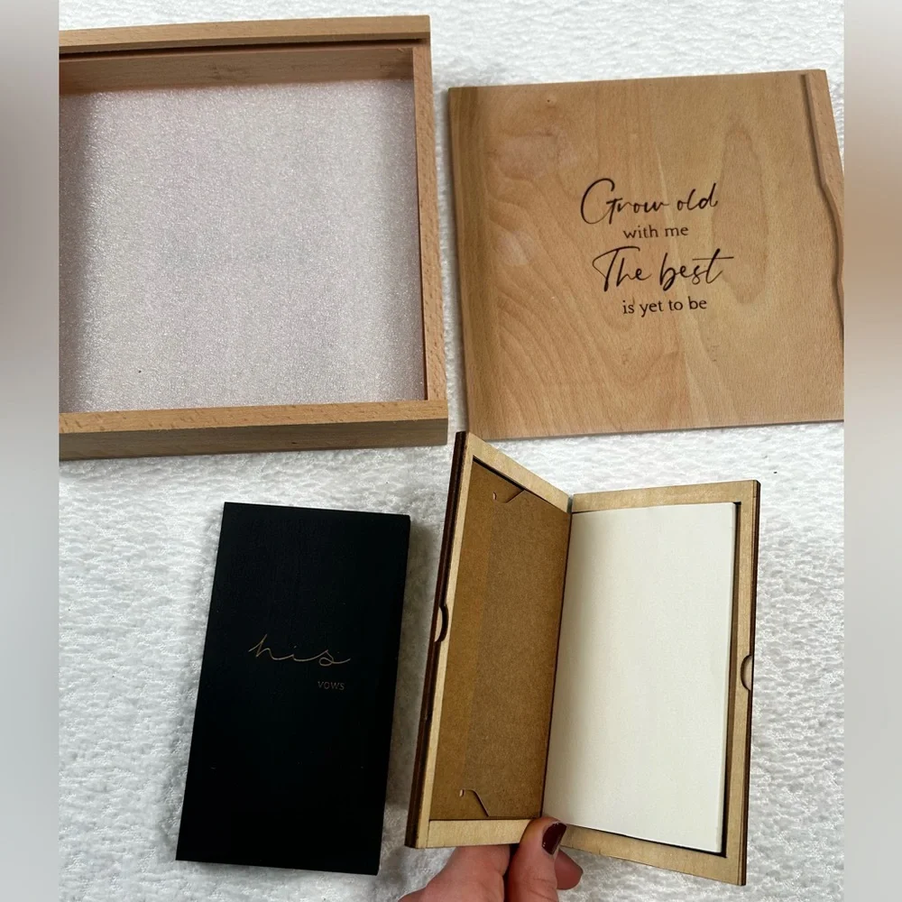 His & Her Wedding Vow Books Set Wooden Keepsake Box Rustic Wedding Ceremony - Picture 4 of 4